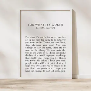 F Scott Fitzgerald Quote Print - Inspirational Literary Wall Art For Graduation, Quotes About Life - Vintage Style Poster