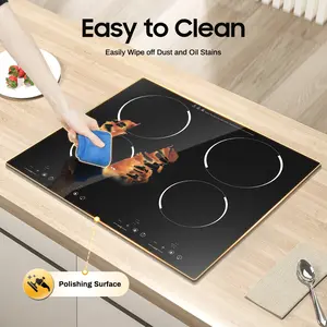 3000W Electric Ceramic Cooktop 4 Burner Induction Stove with 9 Power Gears 80-650℃ LED Touch Screen Timer US Plug Easy Clean Polishing Surface