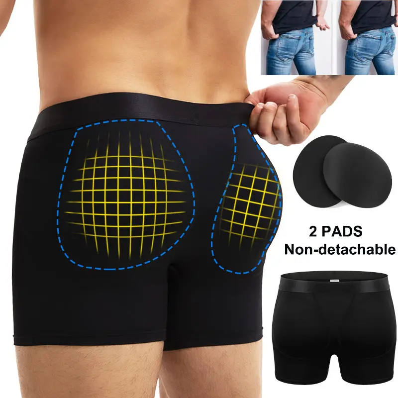 CATTIBOR Men Padded Underwear Boxer Shorts Butt Padded Underwear,Men Breathable & Soft Unidied Pad Underwear,Men Hips Enhancer Shaper Booty Lifter Panties,Men Underwear With Non-detachable Pad,Men Underwear For All Seasons Masculine