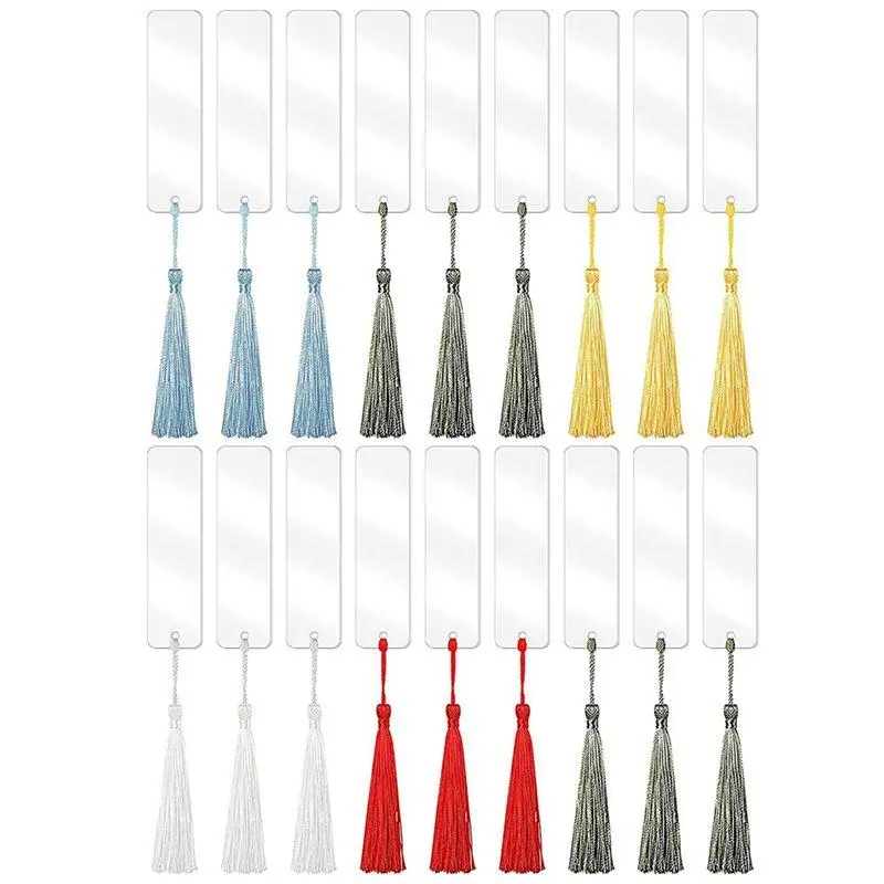 Acrylic Bookmark Blanks,30Pcs Clear Acrylic Craft Bookmarks with 30 Pcs Multicolour Tassel for Gift DIY Bookmarks Crafts