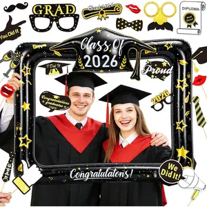 2026 Graduation Photo Booth Props Set Including Inflatable Photo Booth Frame and 20 Pcs Graduation Photo Props for Graduation Decorations Graduation Party Favors Supplies