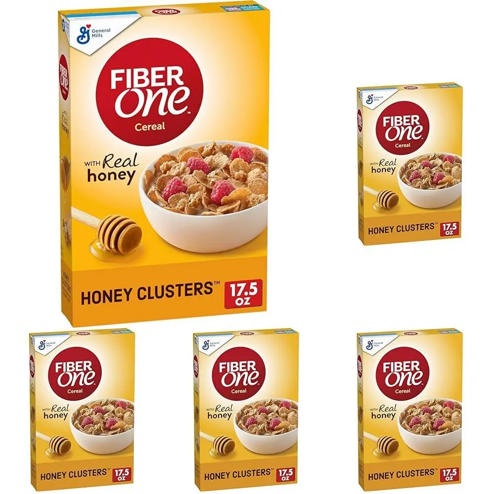 Fiber One Honey Clusters Breakfast Cereal, Fiber Cereal Made with Whole Grain, 17.5 oz