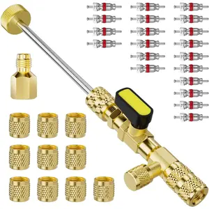 Valve Core Remover Installer Tool with Dual Size SAE 1/4 and 5/16 Port Brass Adapter, Schrader Valve Tool for R22 R410a Refrigerant Systems (1 Valve Core Remover + 31 Accessories)