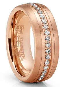 Mens Rose Goldtone Eternity Tungsten Carbide Ring Dome Wedding Band CZ 8MM