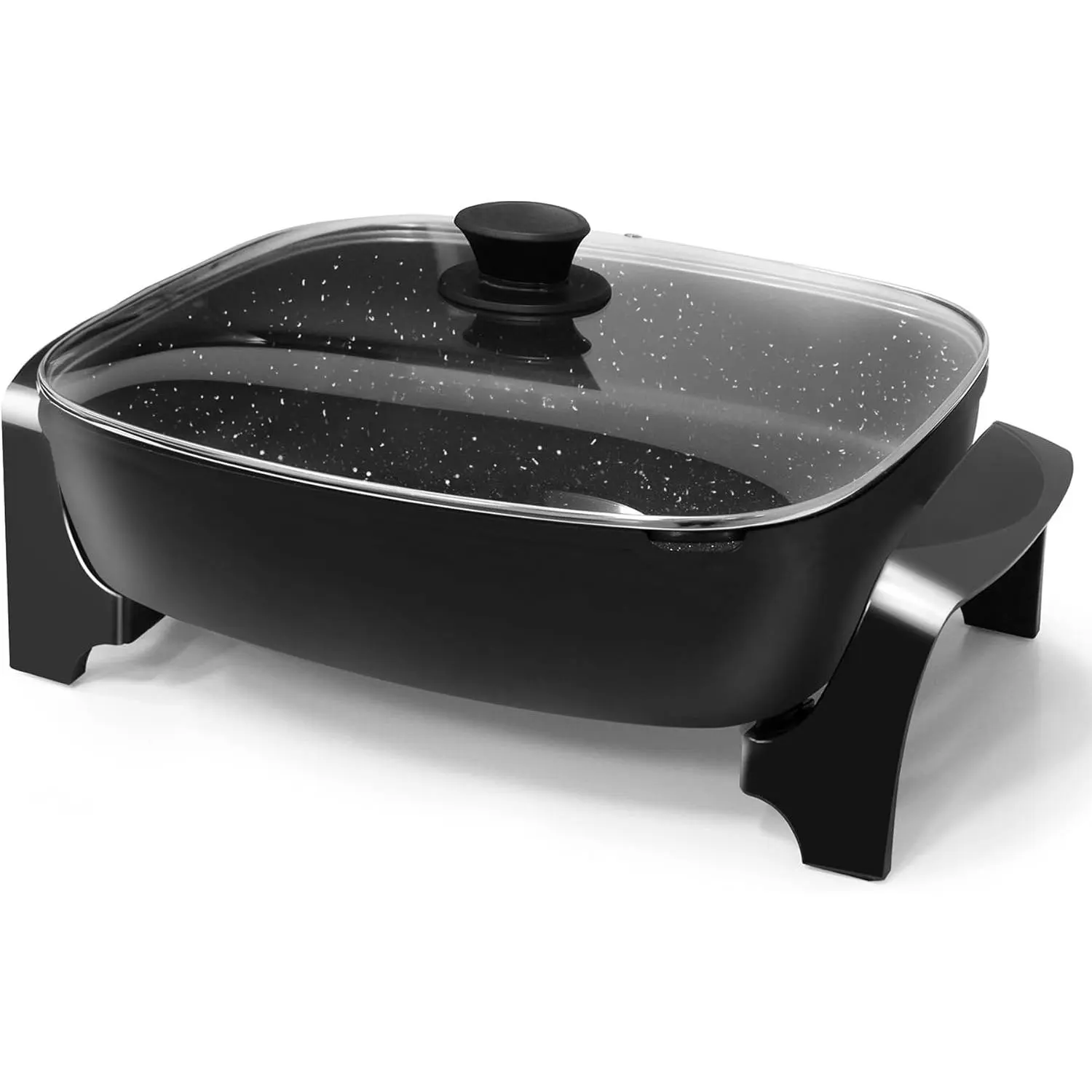 Non-Stick Electric Skillet with Trigger-Release Control Probe - 16x13x3.2in, 10.5Qt Extra Deep Aluminum Alloy Pan, Glass Vented Lid, Anti-Scratch, Easy-Pour Spout, Dishwasher Safe, Adjustable Temp, Black for Family Meals (Locks in Flavors)