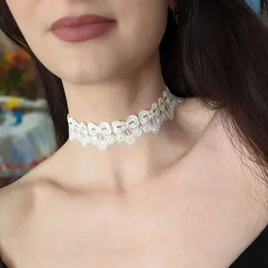 White bow lace choker necklace, lace jewelry, elegant lace choker