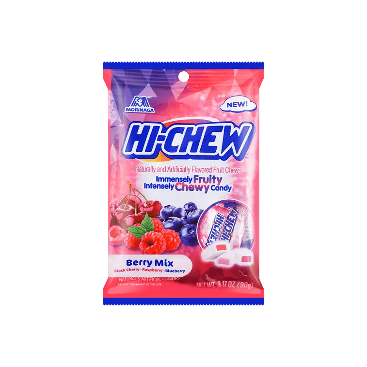 Morinaga Hi-Chew Soft Chews Fruit & Chewy Berry Mix Candy, Bite-Sized Snacks Bag - 90g