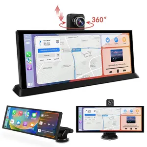 11.26 Inch Portable Car Screen, Carplay Touchscreen, Wireless Carplay & Android Auto Car Video Player with 4K 350° Rotatable Dash Cam, Car Audio Receiver with Bluetooth-compatible, AUX, FM