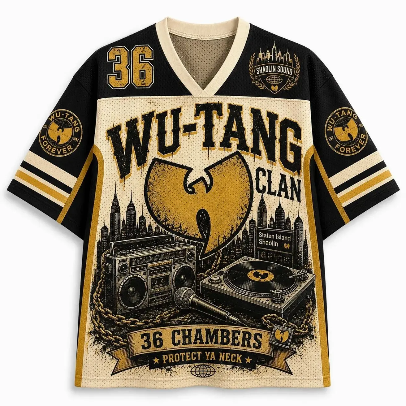Wu-Tang Clan-Inspired Mesh Jersey, Classic Hip Hop Graphic Sports Shirt, Retro Rap Streetwear Top, Breathable Casual Jersey for Men and Women PF7