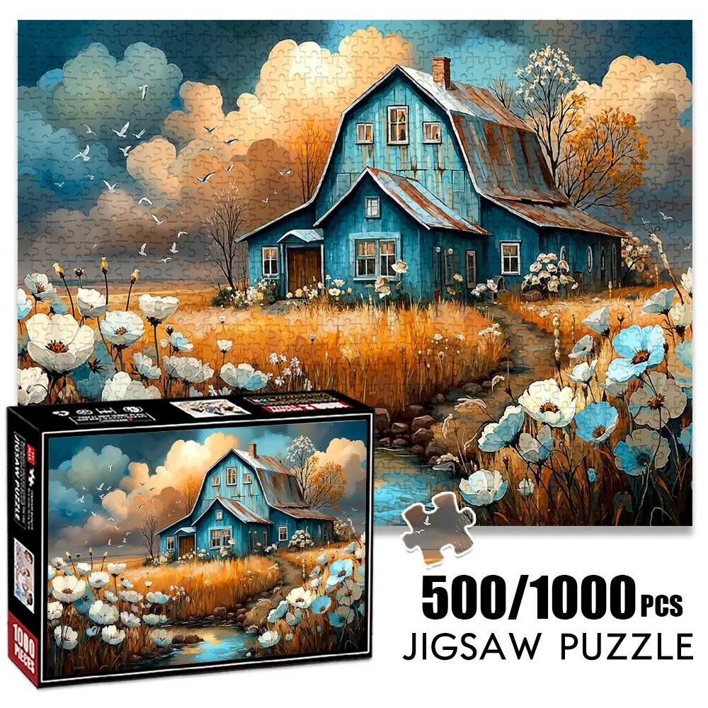 1pc 1000 piece adult puzzle 70x50cm Colorful Canal - side Houses with Boats and Flowers 500 pieces paper jigsaw puzzle suitable for DIY creative games for adults and families, birthday and holiday, Art Puzzles Gift