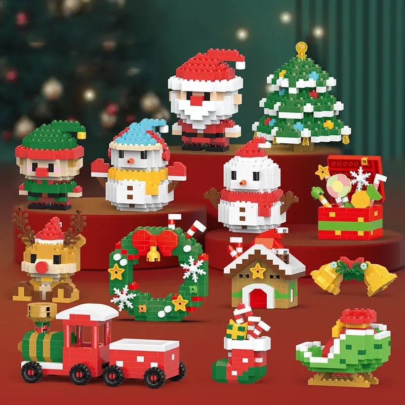 Christmas Toys 12pcs Santa Claus Building Block Set Compatible Advent Calendar, New Year Gift Box for Kids Boys Girls Adults, Christmas Present, Creative Building Blocks