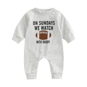 Infant Baby Boys Football Outfit Sundays are for Football with Daddy Jumpsuit Romper Patchwork Long Sleeve Game Day Bodysuit