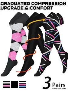 3 Pairs Knee Thigh High Compression Stockings Over the Knee for Women Men Long Socks Athletic Running Socks 15 - 20 mmhg Circulation Socks Blood Flow Issues Running Pregnancy Sport Gym Medias para la Mujer Medical