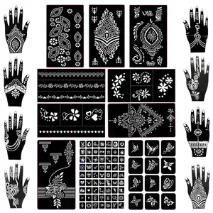 18 Sheets 97PCS Henna Tattoo Stencil Kit, Reusable Mehndi Templates for Indian Weddings, Bridal Mehndi, Music Festivals, Summer Parties, Body Art Temporary Tattoo Stencils