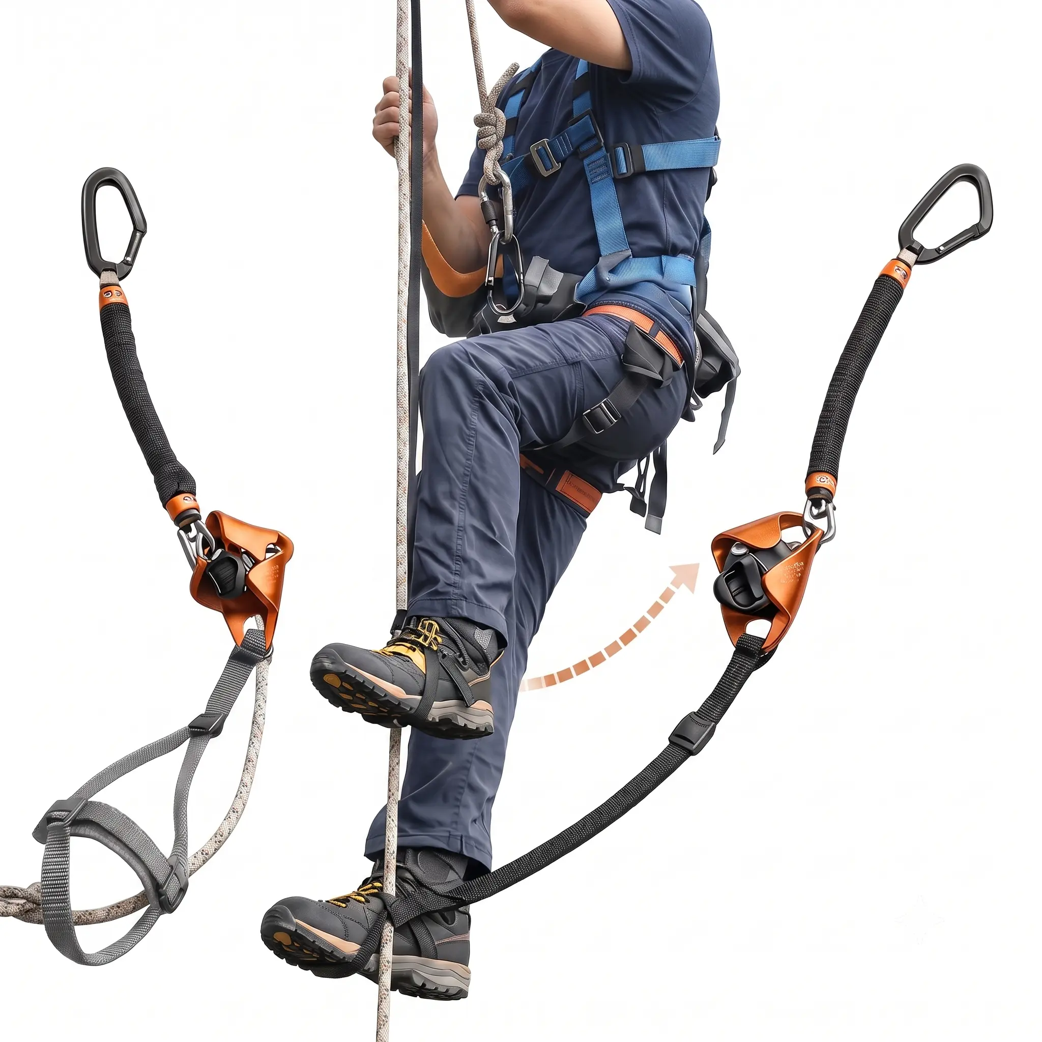Heavy Duty Adjustable Tree Climbing Hand & Knee Ascender System (90-100cm) - Professional 5kN Aluminum SRT Assist Gear Kit for Arborists, Includes Safety Helmet, Non-Slip Crampons, Chalk Bag, ft Strap