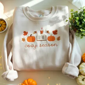 Embroidered Fall Sweatshirt with Pumpkin Spice, Cozy Autumn Crewneck for Thanksgiving, Cute Cottagecore Gift for Her, Trend Fall Gift