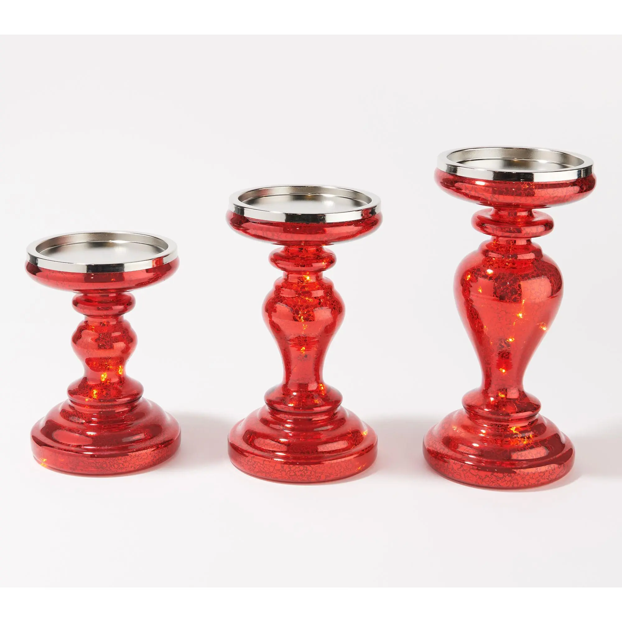 Set of 3 Illuminated Mercury Glass Pedestals by Valerie