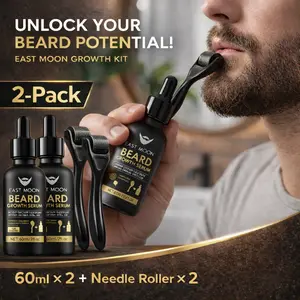 【2 bottles】Beard Growth Serum & Derma Roller Kit, Beard Care Nutritional Oil, Making Beards Thicker and More Shiny, Daily Beard Care Products for Men