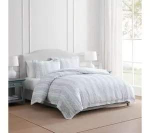 Martha Stewart Verbestripe Wht/Blue Cotton KingComforter Set