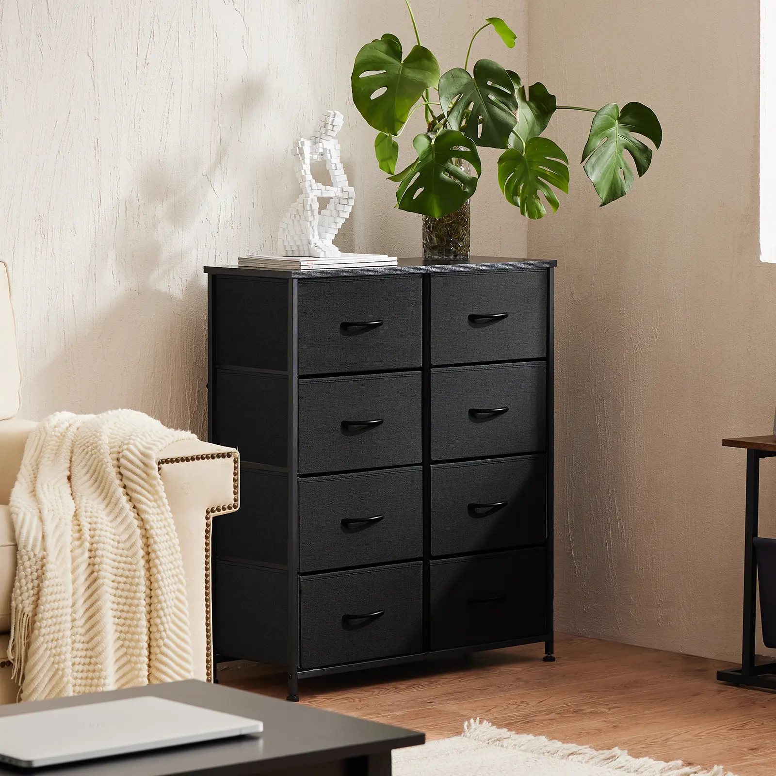8-Drawer Fabric Storage Cabinet Unit - Tall Space-Saving Dresser with Steel Frame, Wood Top, Fabric Bins for Bedroom, Closet Storage, Nursery Organization Ideas, Storage Cabinets, Dressers
