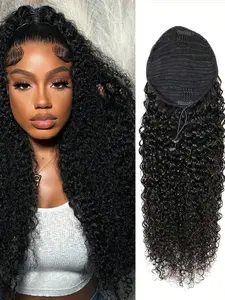 8-30 Inch Drawstring Ponytail Kinky Curly Real Hair Medium Length Human Hair Extension Natural Look Perfect for Daily Use