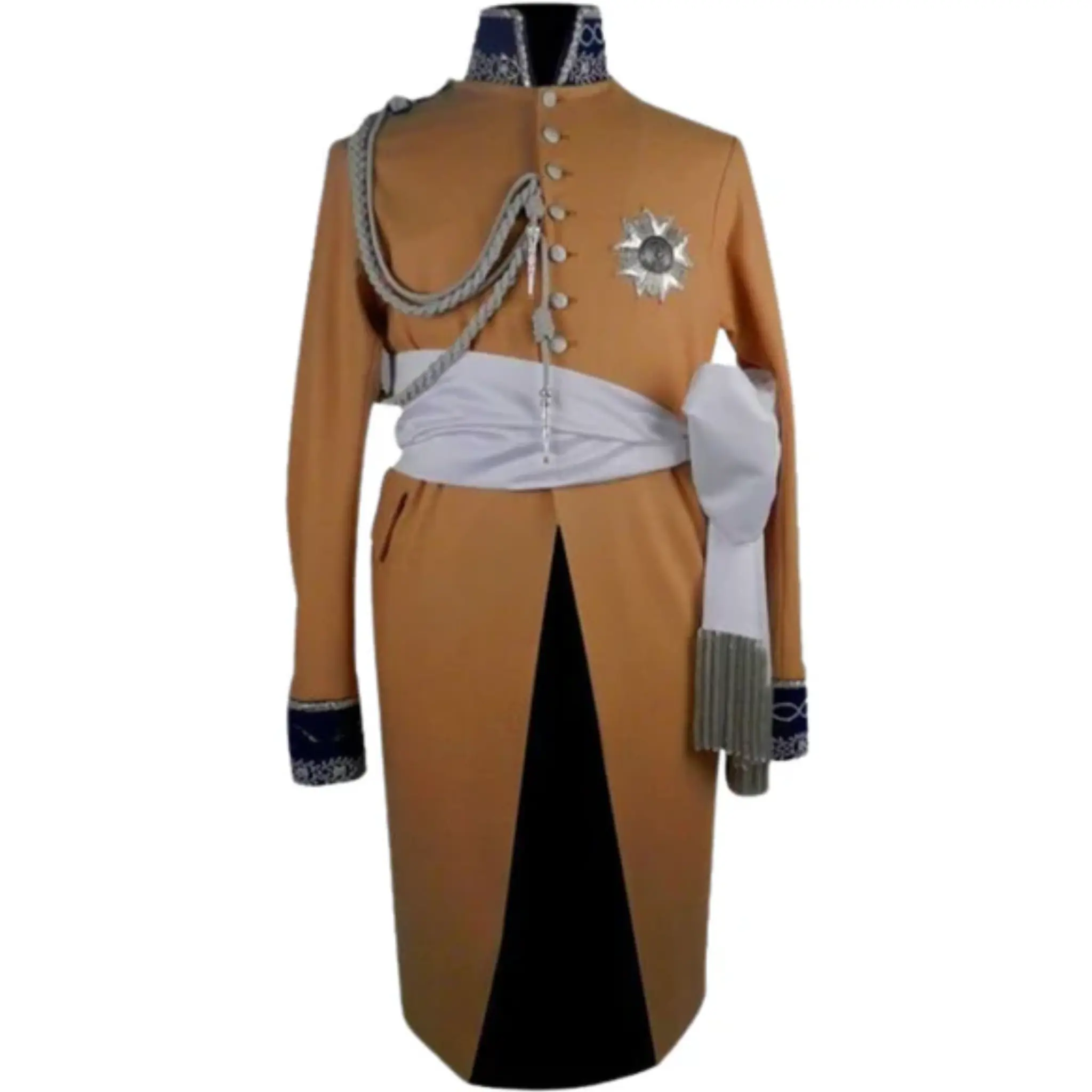 Men's Bonaparte King of Westphalia Military Coat Silver Embroidery Uniform with Gold Accents and White Trim