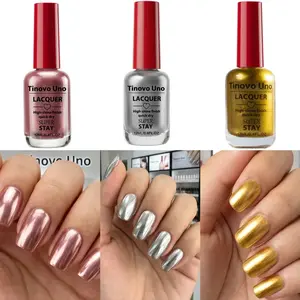 Tinovo Uno 3-piece set of mirror-finish chrome nail polish, no baking, alcohol-free, salon-grade chrome bright finish, long-lasting and non-peeling, perfect for adult holiday party manicures, Durable