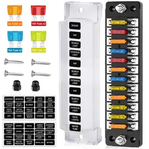 Nilight 12 Way Fuse Block with Negative Bus 12V Blade Holder ATC/ATO Standard Box Label Stickers Waterproof Cover Panel for Automotive Cars Trucks RVs Campers Vans