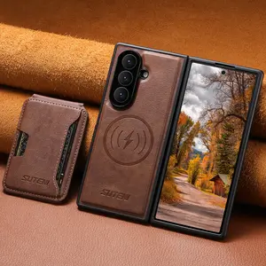 SUTENI Magnet Wireless Charging Luxury Faux Leather Phone Case Card Holder Stand For Samsung Galaxy Z Fold 7 6 For Unisex Relatives Friends And Elders Holiday Gift