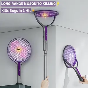 2-in-1 Rechargeable Electric Mosquito Swatter, Cordless Mosquito Zapper, Extended Long Range, 180° Rotating Head, Powerful Mosquito and Fly Killer, Indoor Electronic Pest Zapper, Multi-Function Home Insect Killer
