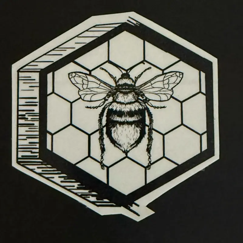 Bee Sticker - Simple Design Featuring a Bee Inside a Hexagonal Frame Pattern