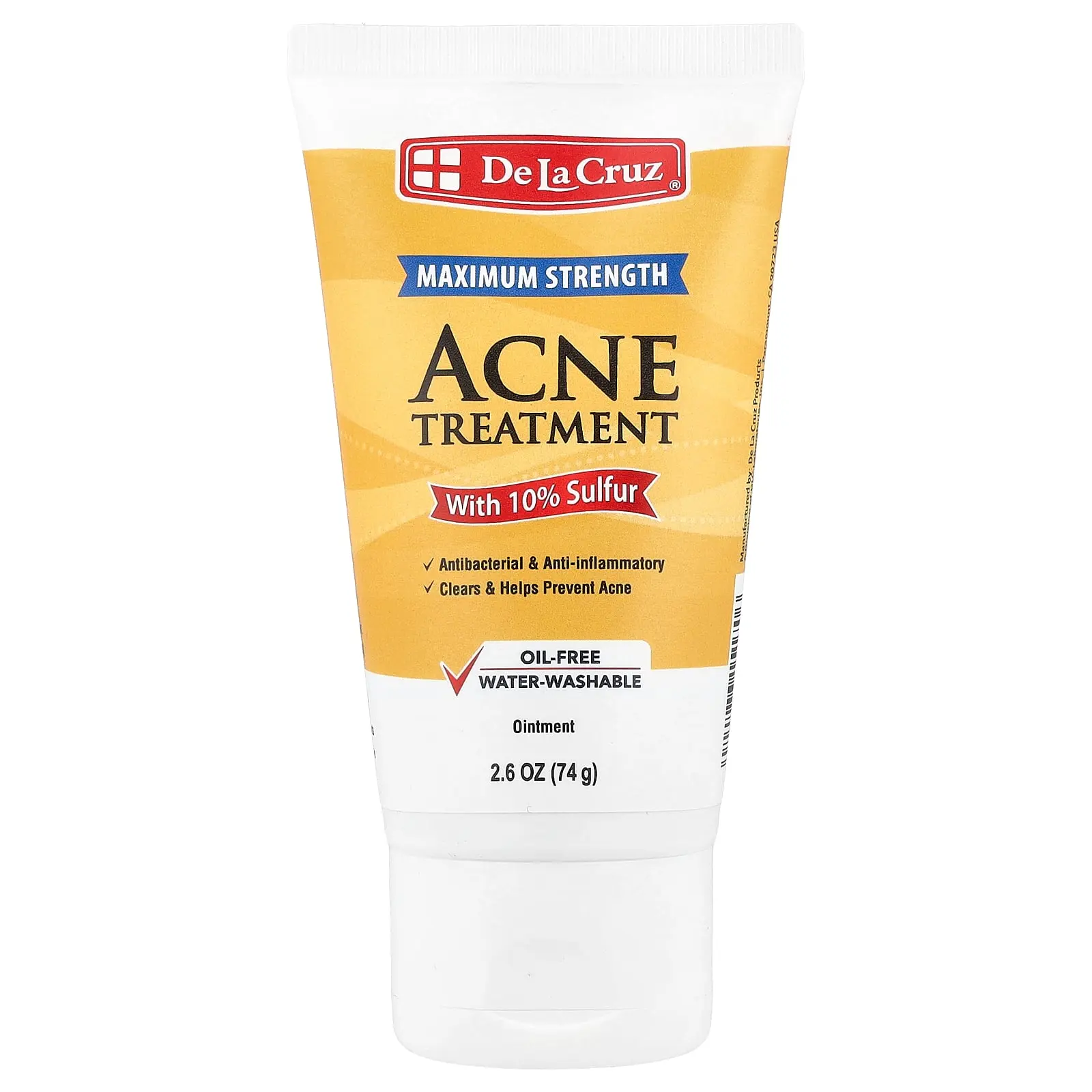 De La Cruz Acne Treatment Ointment with 10% Sulfur, Maximum Strength, 2.6 oz (74 g) | HSA/FSA Eligible