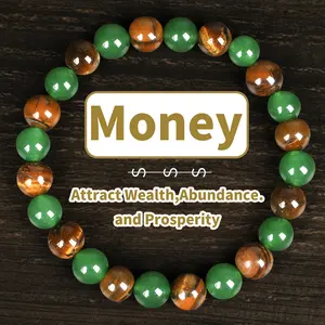 1pc Money Attraction Bracelet with Green Aventurine & Tiger Eye - blue friendship bracelet beaded jewelry protection bracelet encouragement gift fashion bracelet of the day Colorblock Beaded Crystal Bracelet