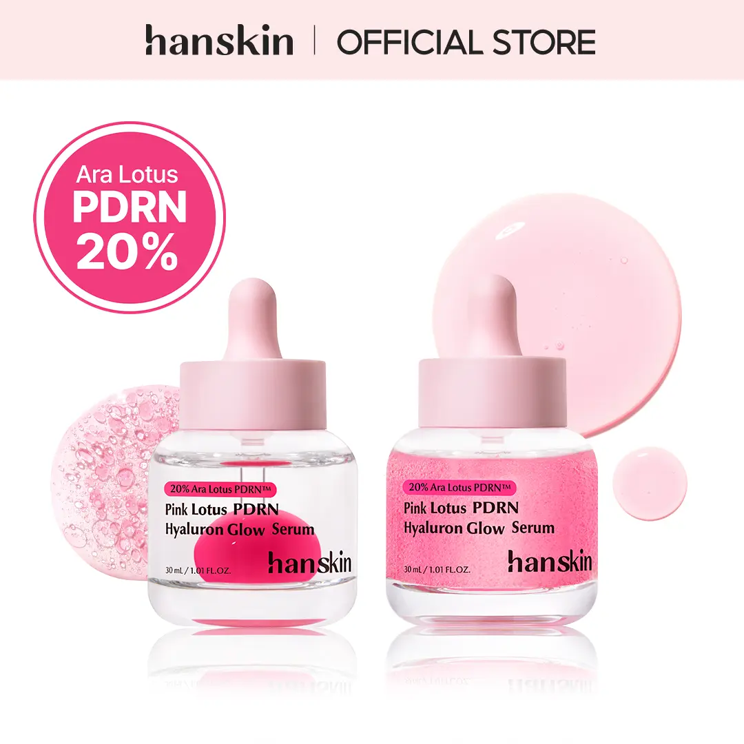 [Hanskin] Pink Lotus PDRN Hyaluronic Acid Glow Serum 30 ml 2-Pack, Gentle Vegan Duo for Sensitive Skin - Soothing, Moisturizing, Repair & Elasticity for Glass Skin Glow, Calming, Skin Repair