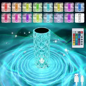 3D Rose Crystal Diamond Lamp, 16 different colors Changing RGB Night Light with Remote, Modern Luxury Acrylic Bedside Lamp for Romantic Dinner & Home Decor gear camp
