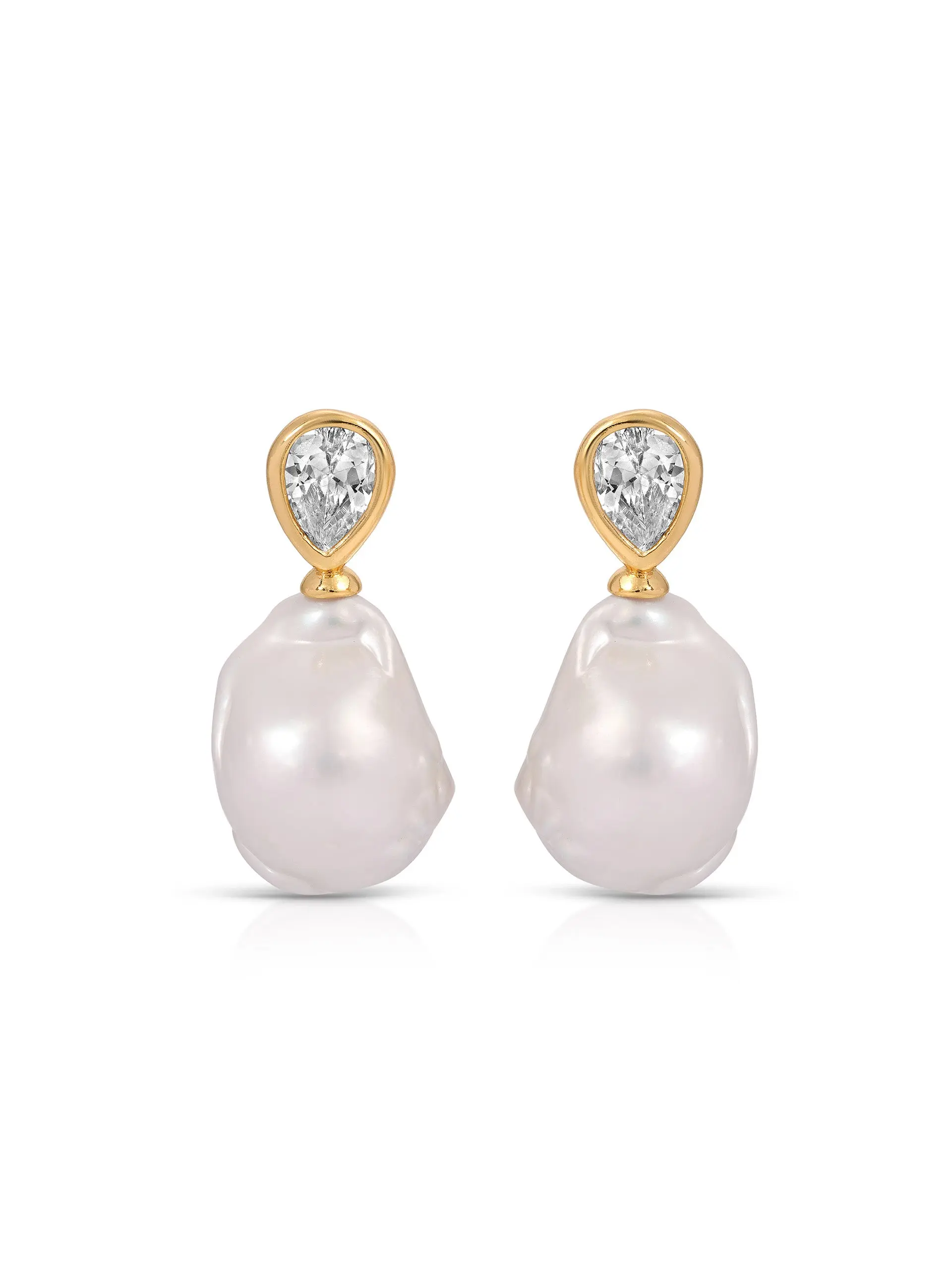 Freshwater Heirloom Earrings – 18K Gold Plated Pearl Stud Earrings with CZ Accents, Elegant Classic Jewelry for Women