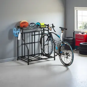Heavy Duty Bike Rack Stand for Garage - Adjustable 3/4 Bicycle Storage Organizer, Freestanding Parking Station for Indoor/Outdoor Use, Space Saving Sports Equipment Holder (Black)