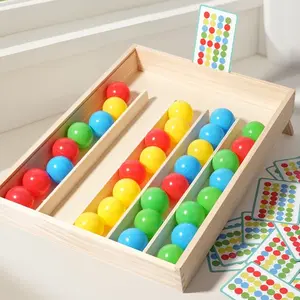 Educational Sorting Game Set with Wooden Storage Box, Tabletop Games, Family Fun Game, 32 Colorful Balls for Hand-Eye Coordination Training, Perfect Gift for Kids