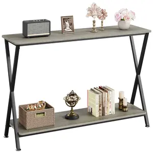 Console Table with Storage Shelf, Narrow Entryway Table, Behind Couch Tables, Thin Sofa Tables for Living Room, Hallway, Bedroom, Foyer, Grey/Black