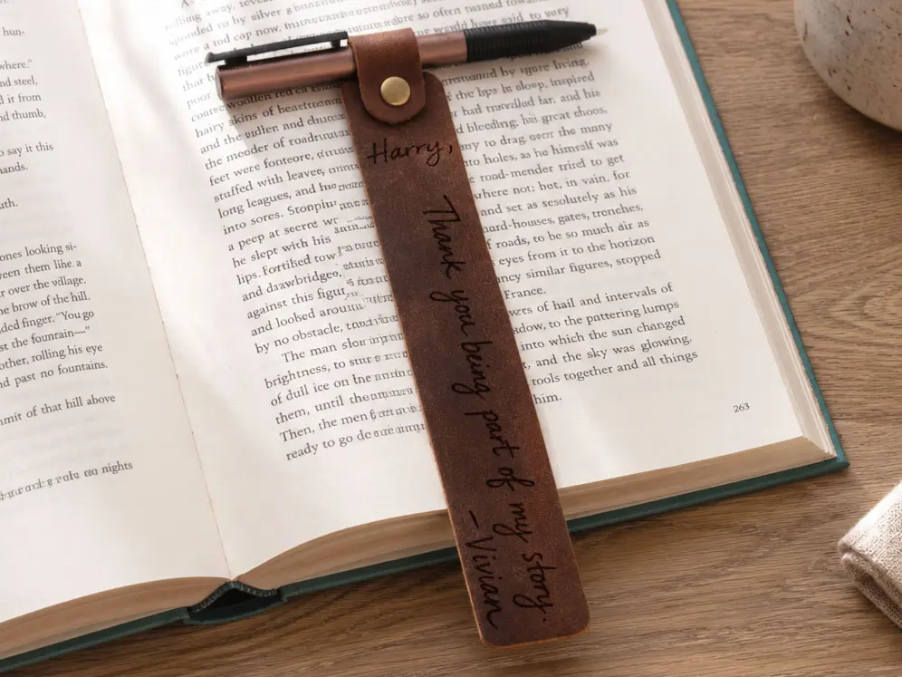 Personalized Leather Bookmark with Custom Engraving, Handmade Book Lover Gift