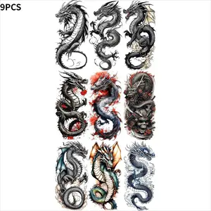 9PCS Cool Fierce Roaring Dragon Temporary Tattoos For Men Women Adults Waterproof Long Lasting Realistic Fake Tattoo Sticker Tattoos Stickers