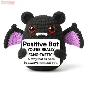 Handmade Crochet Bat Plush Black & Purple Gothic Design with Fang-Tastic Quote Decorative Halloween Toy for Indoor Use and Party Favors tiktokshopspringglowup