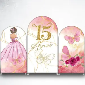 15-day Delivery 15-day Delivery Pink Gold Butterflies and Roses Arch Backdrop Cover for Bridal Shower Decor