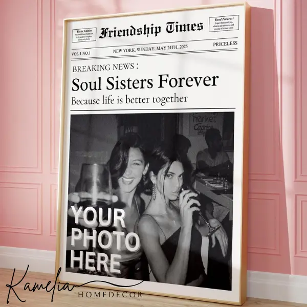 Personalized Best Friends Newspaper Unframed Poster, Retro Bestie Wall Art, Friendship Gift, Best Friend Birthday Decor, Roommate Room Decor, Girl Dorm Wall Art