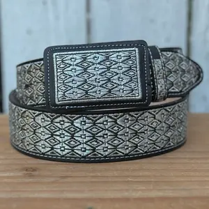 Black and Silver “Galante” Embroidered Belt with Rectangular Buckle | Western-Style Belts Made in México