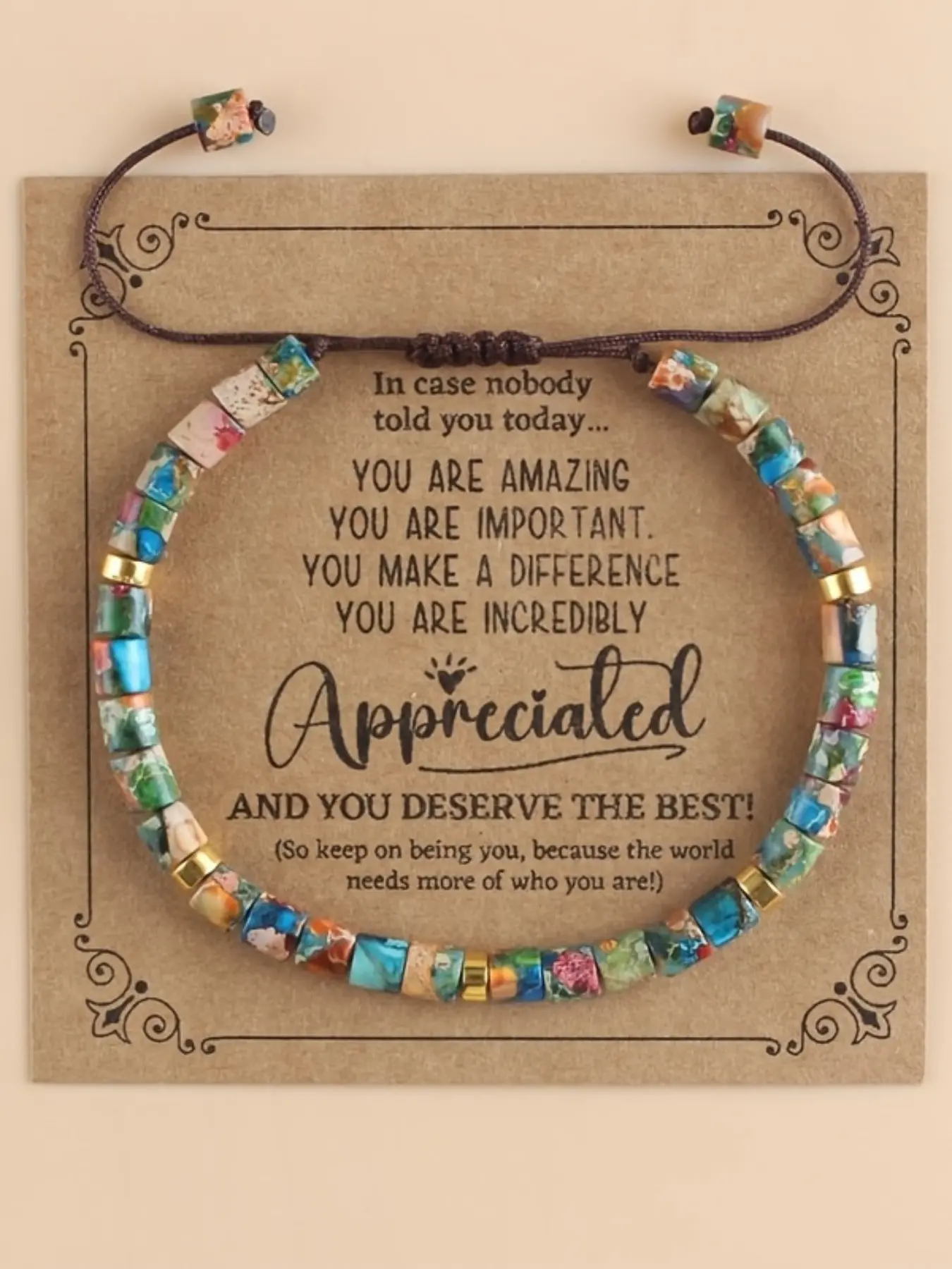 Bohemian Colorful Stone Bracelet, 4x4 mm Natural Emperor Stone Beads, Handmade Woven Adjustable Bangle Bracelet for Daily Wear by Men and Women, Inspirational Jewelry with Blessing Card, Bohemian Bracelets, Boho Style Bangles, Beaded Bracelets