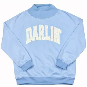 Darlin' Light Blue Mock Neck Sweatshirt with Bold Lettering for Casual Wear