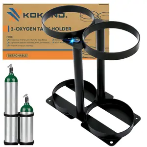 KOKAND Detachable Oxygen Tank Holder for E, D, M9/C Size Cylinders - Heavy Duty Metal Storage Rack - Portable Oxygen Tank Carrier for Travel & Vehicle Use (4.5" Wide Slots)