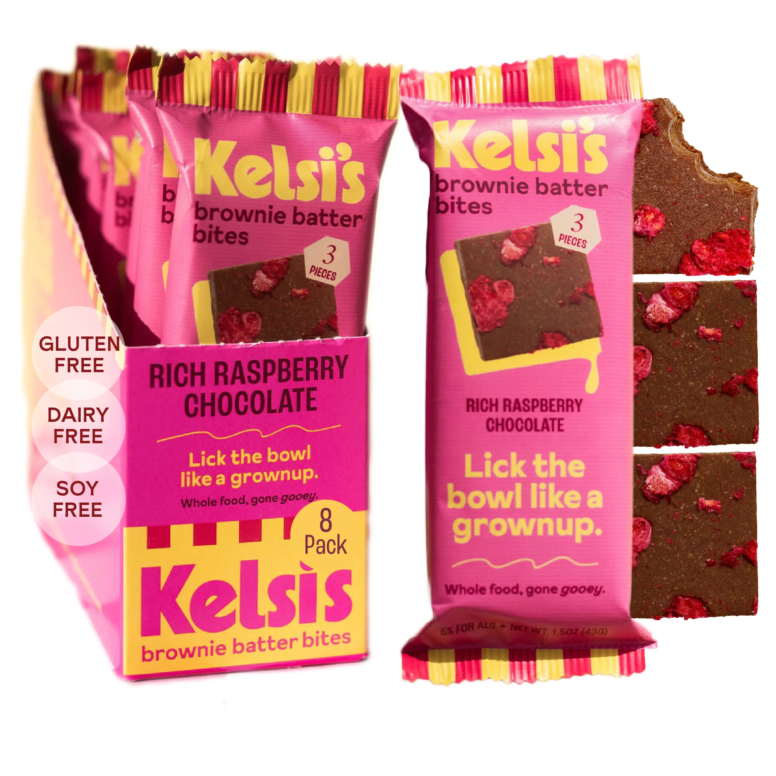 Kelsi's Rich Raspberry Chocolate Brownie Batter Bites - 8 Pack - No Refined Sugar, honey and dates only - Paleo Friendly