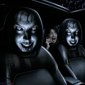 Spooky Ghost-Face Car Headrest Covers - Halloween Prank Pillows, Horror-Themed Seat Decor, Car Accessories for Pranking Friends and Midnight Scares